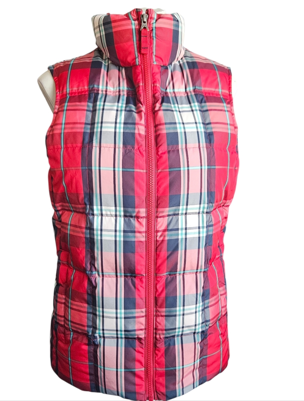Lands End Womens Tartan Plaid Down Filled Puffer Vest XS‎